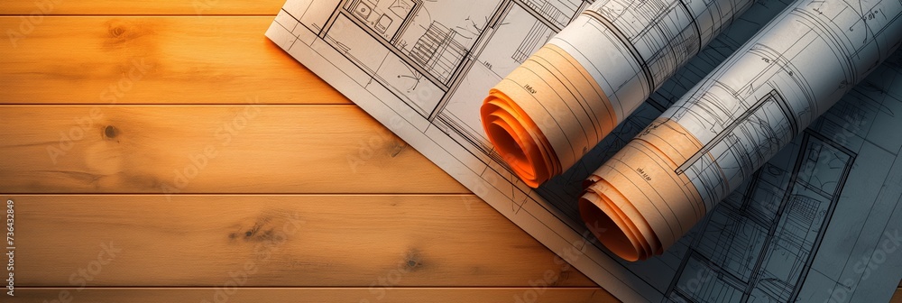 Poster 3d rendering project of new building model house on blueprint plan