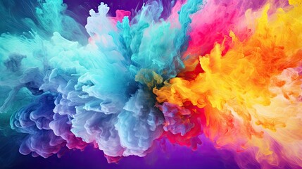 Splash of color paint, explosion of colorful powder, abstract colorful background. Pattern of bright festive burst like in Holi festival. Concept of watercolor, explode, art