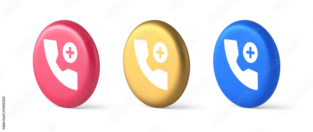 Poster phone call add contact communication button voice conversation web interface app 3d circle icon