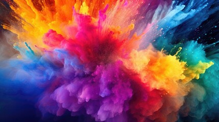 Obraz na płótnie Canvas Splash of color paint, explosion of colorful powder, abstract colorful background. Pattern of bright festive burst like in Holi festival. Concept of watercolor, explode, art