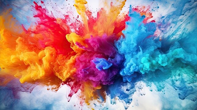 Splash of color paint, explosion of colorful powder, abstract colorful background. Pattern of bright festive burst like in Holi festival. Concept of watercolor, explode, art © Ilmi