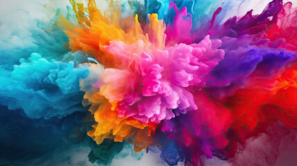 Fototapeta na wymiar Splash of color paint, explosion of colorful powder, abstract colorful background. Pattern of bright festive burst like in Holi festival. Concept of watercolor, explode, art