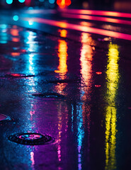 night city lights on wet roads