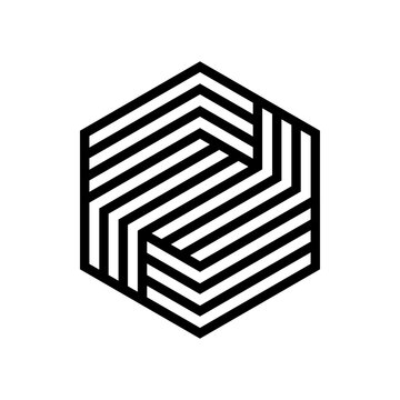 Modern monogram, emblem, logo. Hexagon, cube of the parallel stripes.
