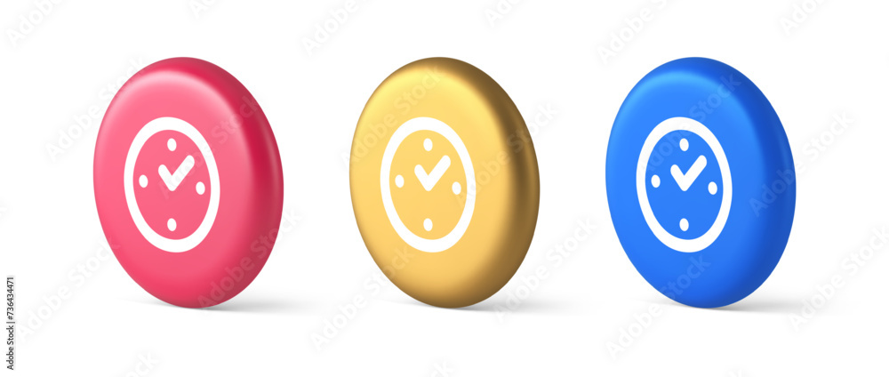 Poster watch time control button alarm clock deadline checking web app design 3d realistic circle icon