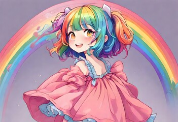Obraz na płótnie Canvas girl in a dress with a rainbow