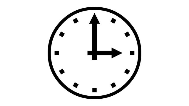 3 O Clock face shape icon animated black color in white background