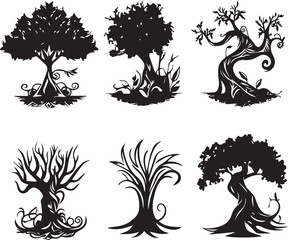 Set Trees. Hand drawn vector illustration