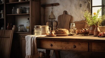 Fototapeta na wymiar A woman in a rustic farmhouse kitchen