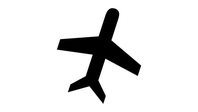 Aeroplane shape icon animated black color in white background