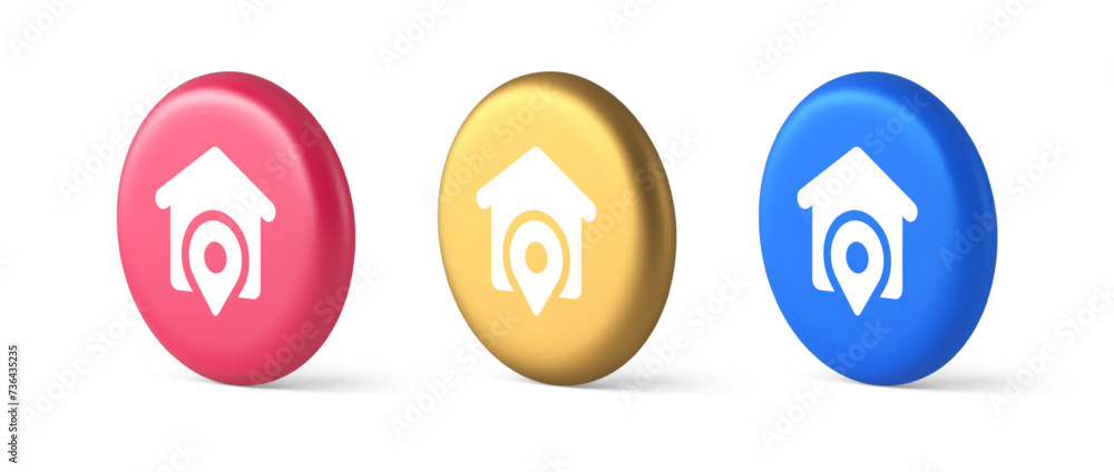 Poster house location gps route button distance navigation map pin pointer address direction 3d circle icon