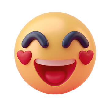 3D smiley face icon with hearts. yellow heart and smile emoji. passionate attachment, maniacal crush. Transparent background with isolated object.