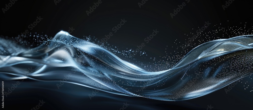 Aufkleber render of a dark background with a 3d generated abstract glass wave.