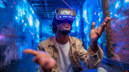 Home gaming hub: Man embraces VR entertainment in his living room