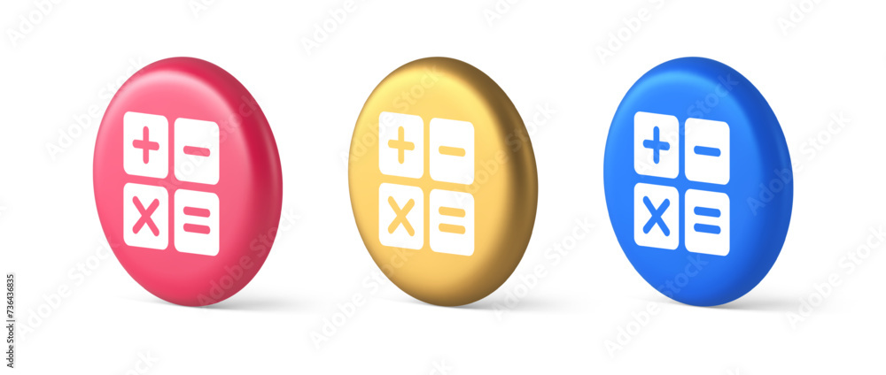 Aufkleber calculator math counting button accounting balance mathematics financial keyboard 3d circle icon