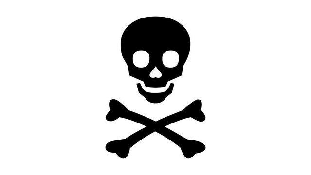 Skull and crossbones symbol sign icon animation black color in white background