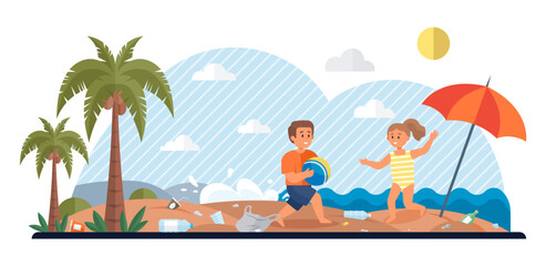 Waste pollution vector illustration. Proper disposal hazardous waste is crucial for preventing contamination and protecting environment Waste pollution affects cleanliness and integrity