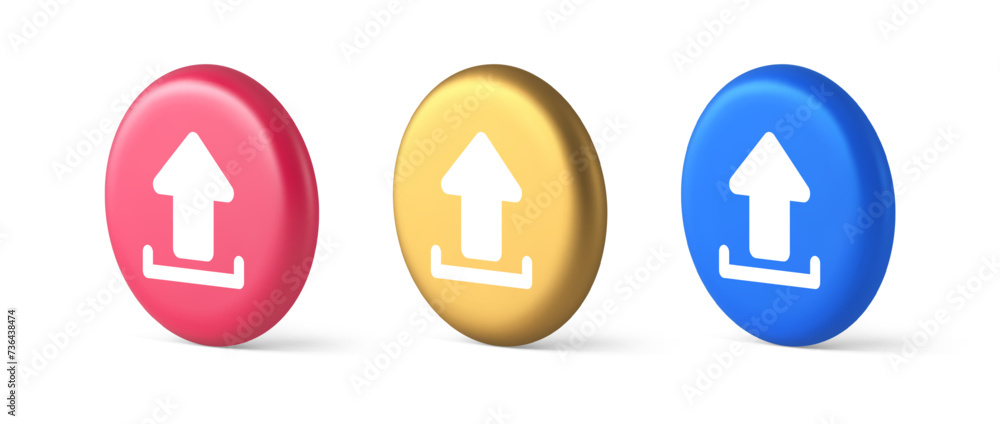 Poster upload up arrow button document multimedia file exchange cyberspace storage 3d isometric circle icon