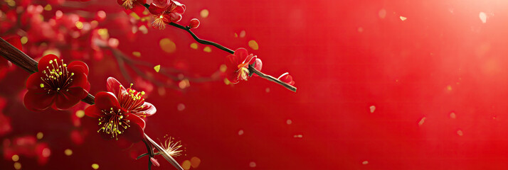 red cherry blossom background  - obrazy, fototapety, plakaty