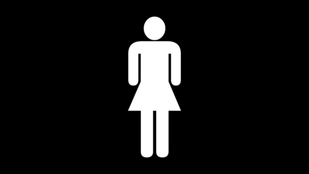 Woman sign icon animated white color in black background
