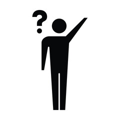 Person with question mark icon, male vector sign for faq, help, ask and customer service symbol pictogram human illustration