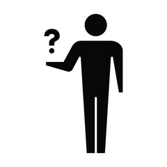 Person with question mark icon, male vector sign for faq, help, ask and customer service symbol pictogram human illustration