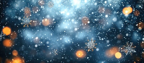 Snowflakes flying in abstract background.