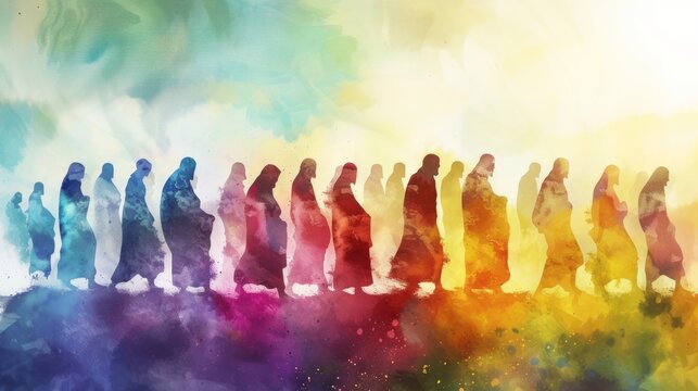 Followers of Jesus in a Spiritual Watercolor Art Generative AI