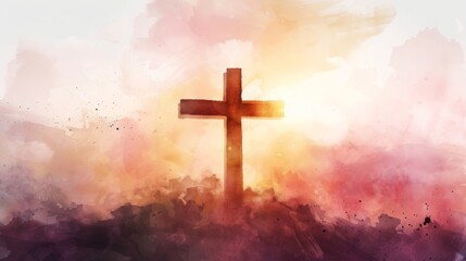 Easter Morning Resurrection Scene with Empty Cross Generative AI