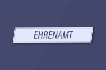 Ehrenamt. Eine Banner Illustration mit blauem Text, isoliert auf blauem Hintergrund.