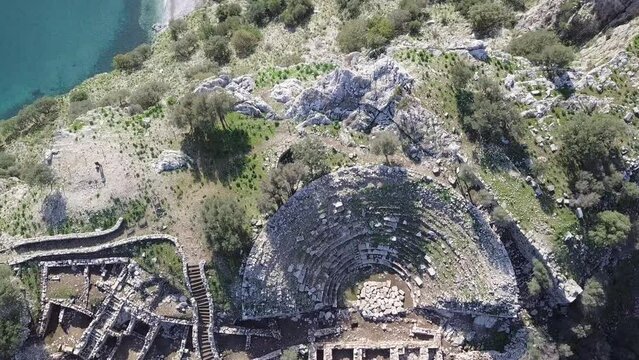 Discovering Amos Ancient City and Theater: Aerial Views of Turkey's Historic Gem and Coastal Beauty