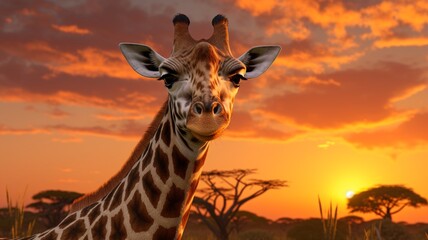 Giraffe animal sunset standing on jungle Generated AI Photo