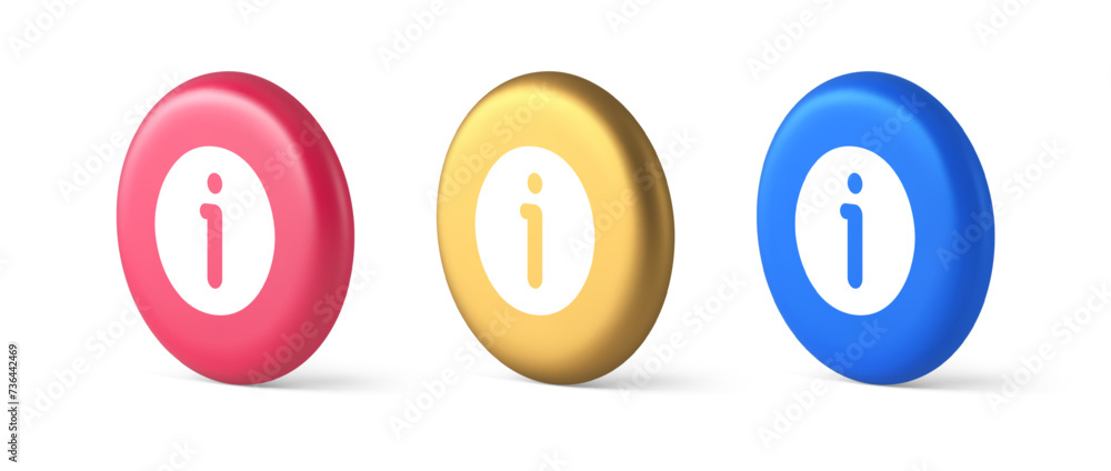Poster info button information character faq question answer help support web app 3d realistic circle icon
