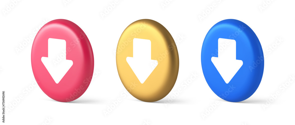 Poster arrow down button keyboard navigation pointer cyberspace downloading web app 3d circle icon