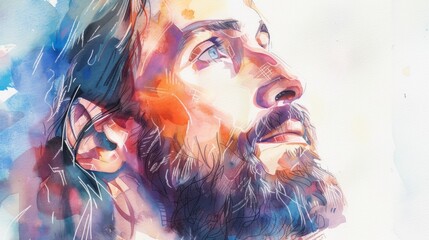Peaceful Jesus Portrait in Watercolor and Pencil Generative AI