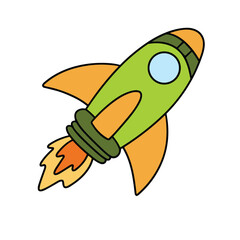 Colored outline rocket in doodle style. Hand drawn vector art.