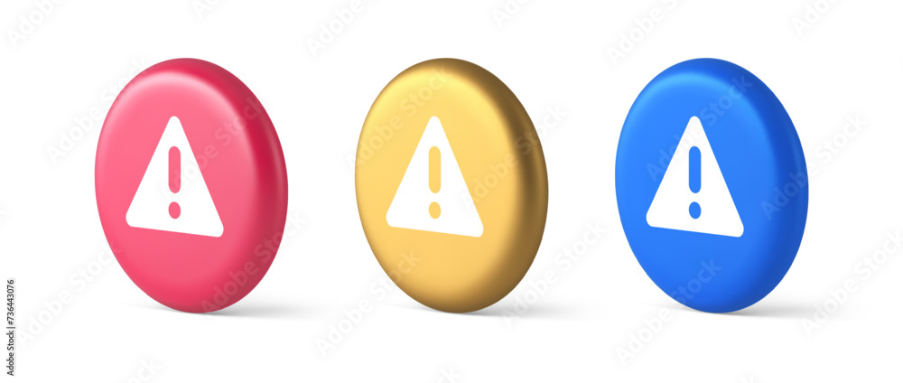 Poster exclamation point triangle button attention advice mark important information 3d circle icon