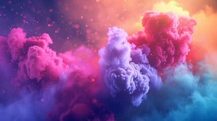 Abstract colorful smoke cloud illuminated with neon light, 3d render