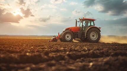 Obraz premium A farmer on a tractor. Sowing in agricultural fields in spring. Amidst the green fields, the farmer diligently plants the seeds.