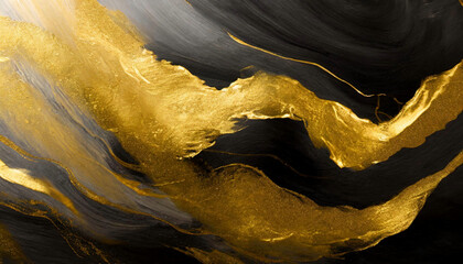 Abstract acrylic painting, Close up black and gold background. Oil paint texture with brush strokes