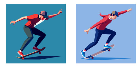 Skateboarder. Sport. Set flat vector illustration 