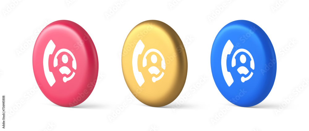 Poster emergency call helpline assistance button customer support service 3d realistic circle icon