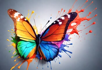 colorful butterfly is depicted in the form of paint splashes