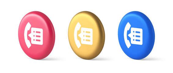 Phonebook handset important contact list info button phone call communication 3d circle icon