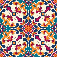 Vibrant Floral Tile Design in Blue and Orange Hues.