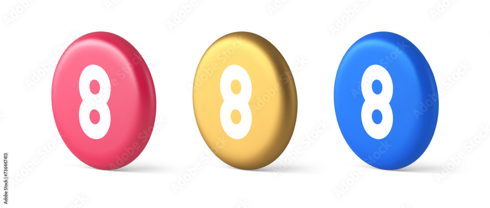 Poster eight number button mathematic counting calculator web application 3d realistic circle icon