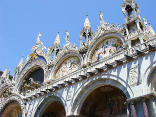 View of St. Mark's Cathedral on the sunny day. Close-up. Venice. Italy.