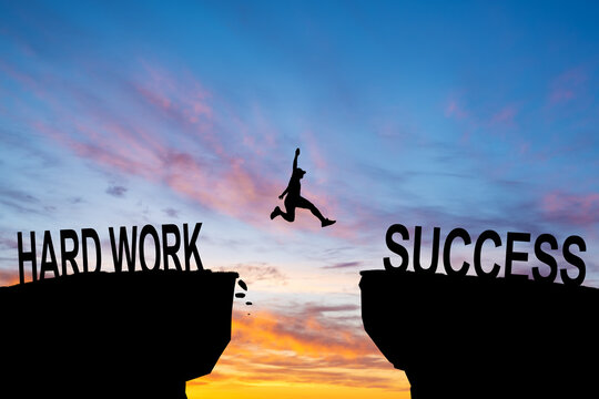 Business man jumping to next cliff with risk decision. Hard work success concept. Business strategy concept.