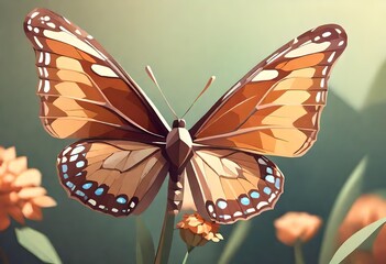 Low poly, geometrical, illustration of a butterfly head