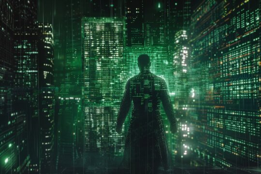 The hidden power within the Matrix Design an artwork that delves into the idea of hidden potential and untapped power within the digital construct of the Matrix